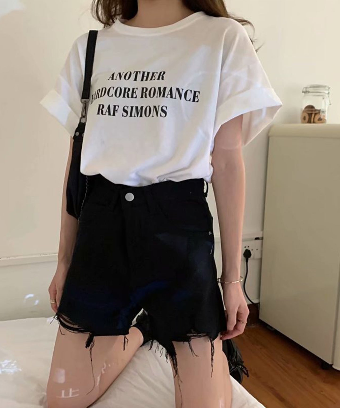 ハイウエスト ダメージ デニム ショート パンツ