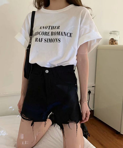 ハイウエスト ダメージ デニム ショート パンツ