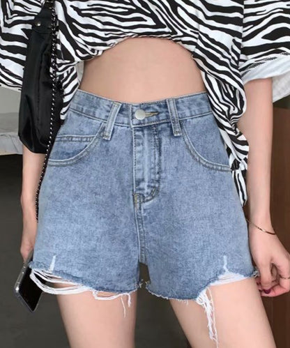 ハイウエスト ダメージ デニム ショート パンツ
