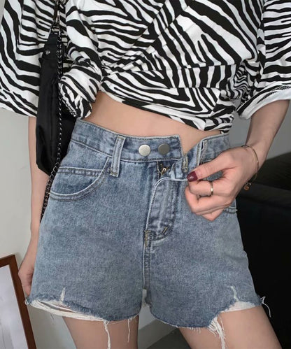 ハイウエスト ダメージ デニム ショート パンツ