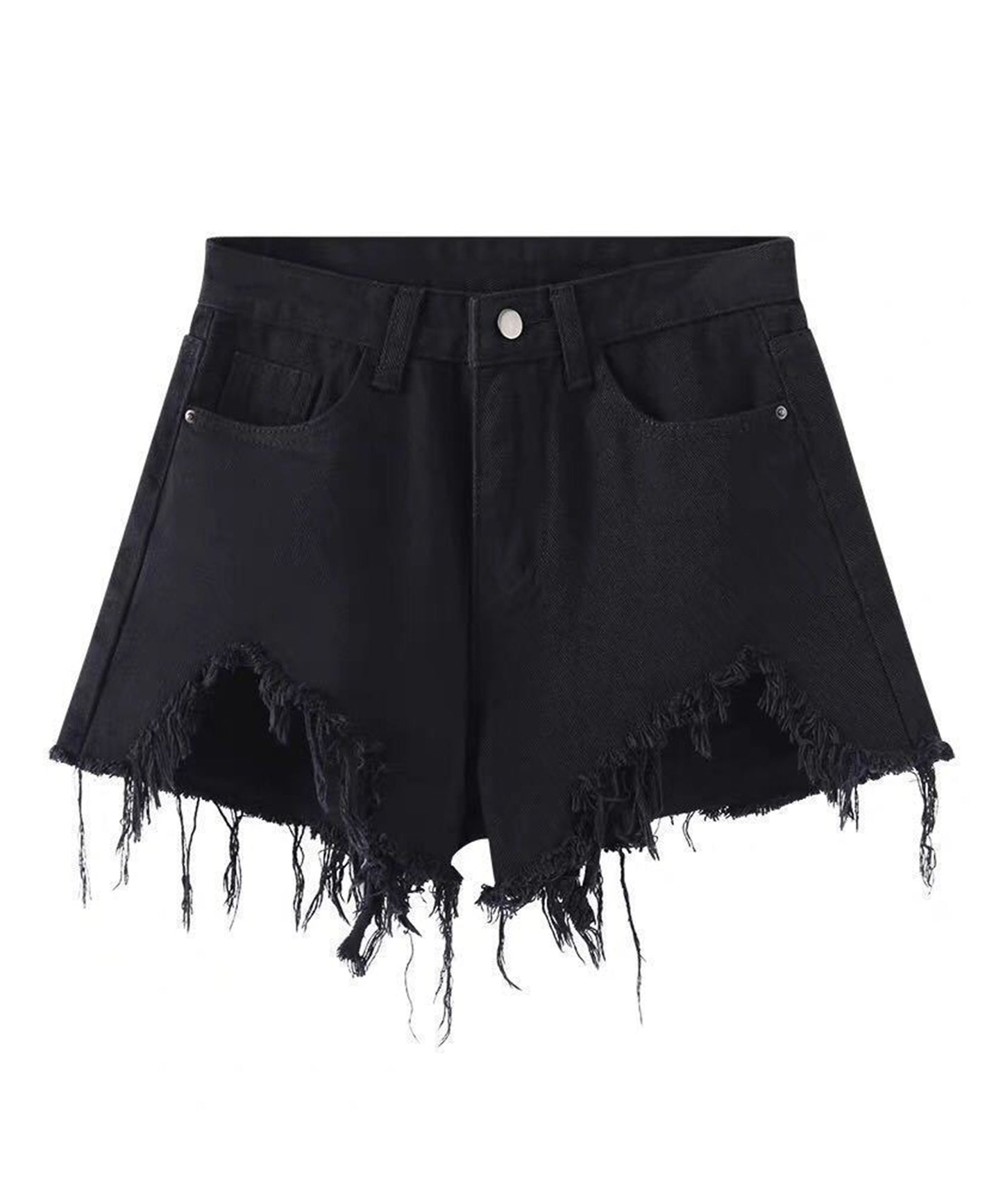 ハイウエスト ダメージ デニム ショート パンツ