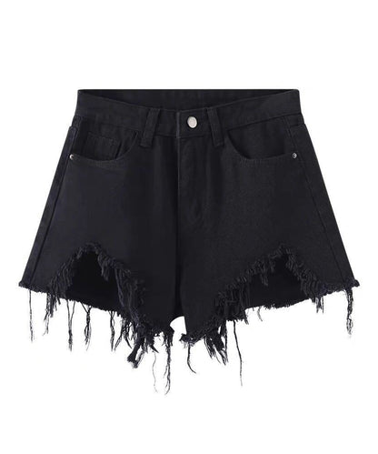 ハイウエスト ダメージ デニム ショート パンツ