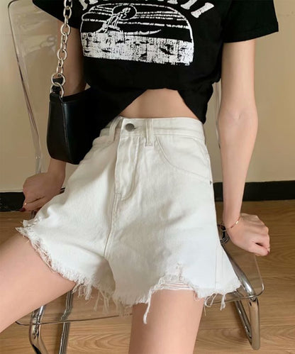 ハイウエスト ダメージ デニム ショート パンツ