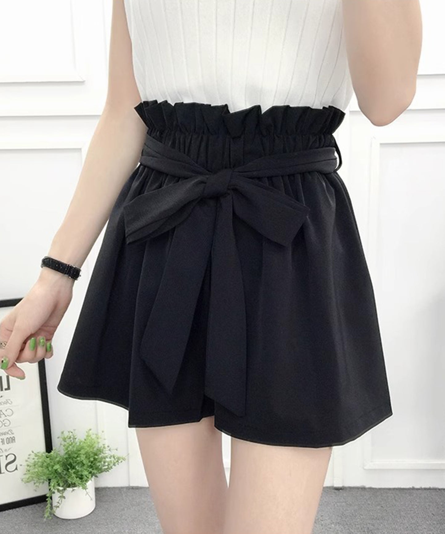 リボン ベルト ハイウエスト ショート パンツ