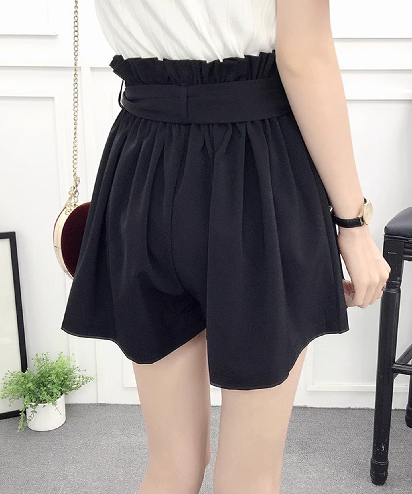 リボン ベルト ハイウエスト ショート パンツ