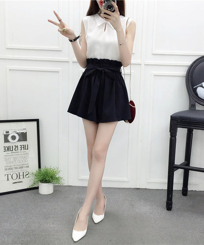 リボン ベルト ハイウエスト ショート パンツ