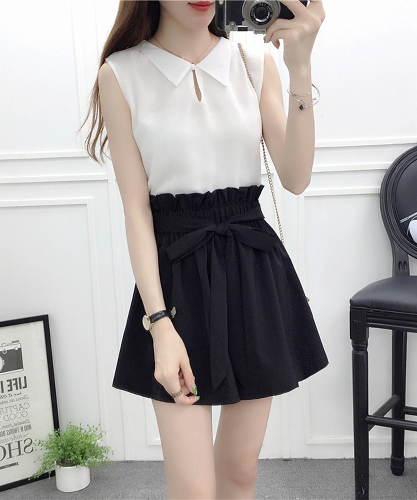 リボン ベルト ハイウエスト ショート パンツ