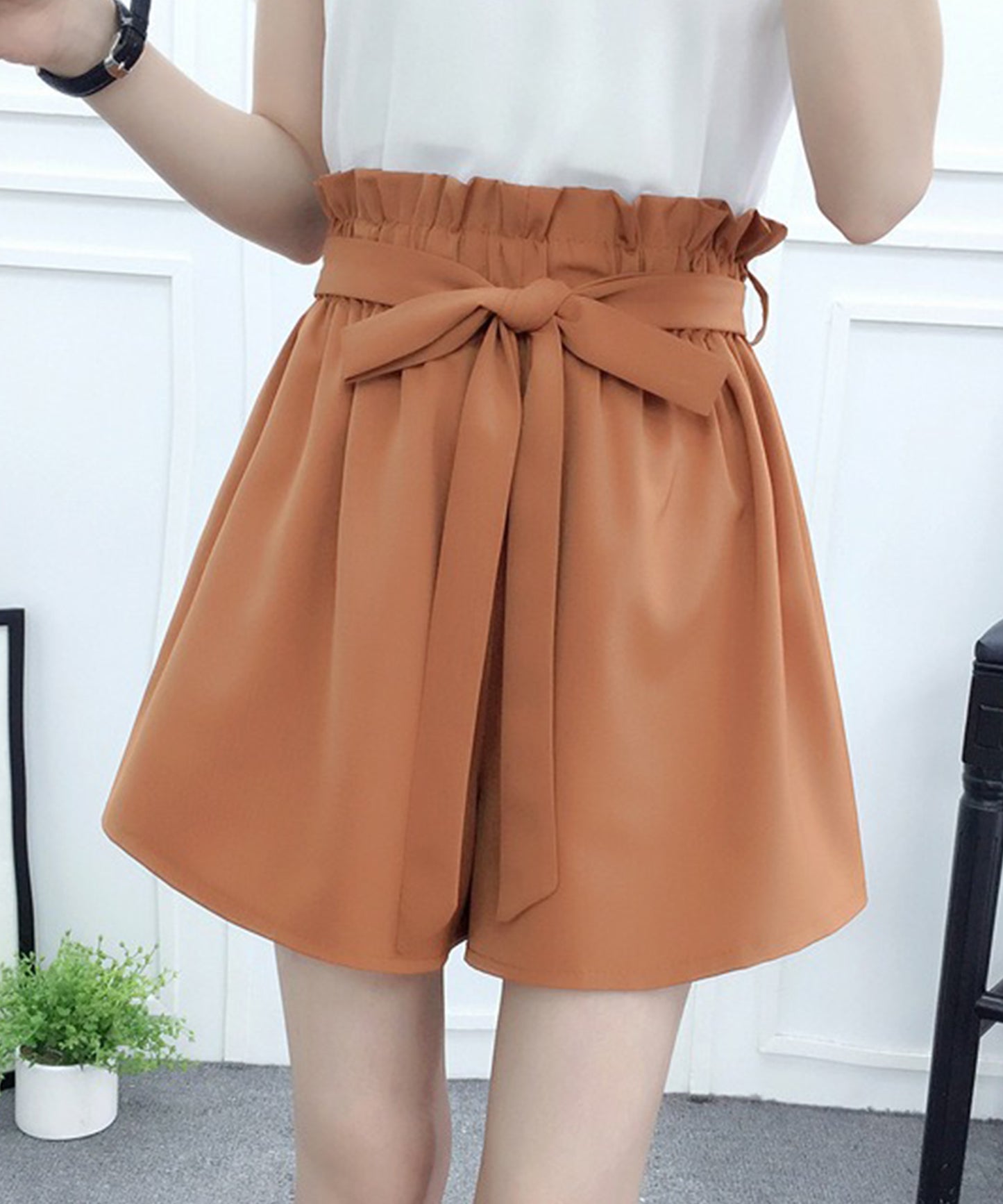 リボン ベルト ハイウエスト ショート パンツ
