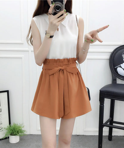リボン ベルト ハイウエスト ショート パンツ