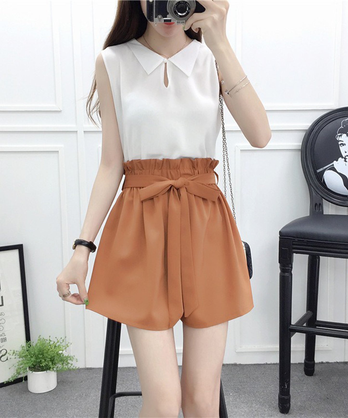 リボン ベルト ハイウエスト ショート パンツ