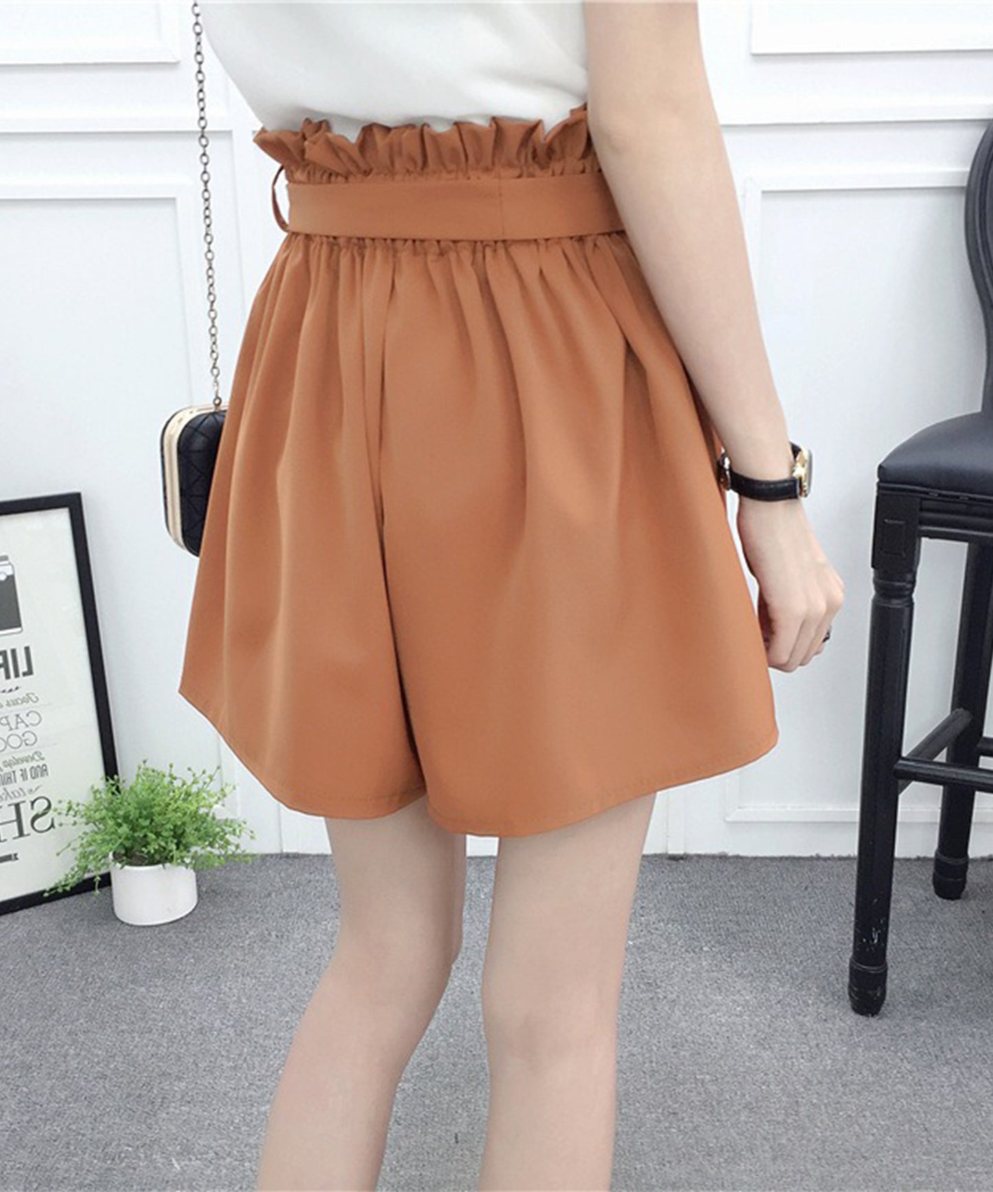 リボン ベルト ハイウエスト ショート パンツ