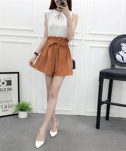 リボン ベルト ハイウエスト ショート パンツ