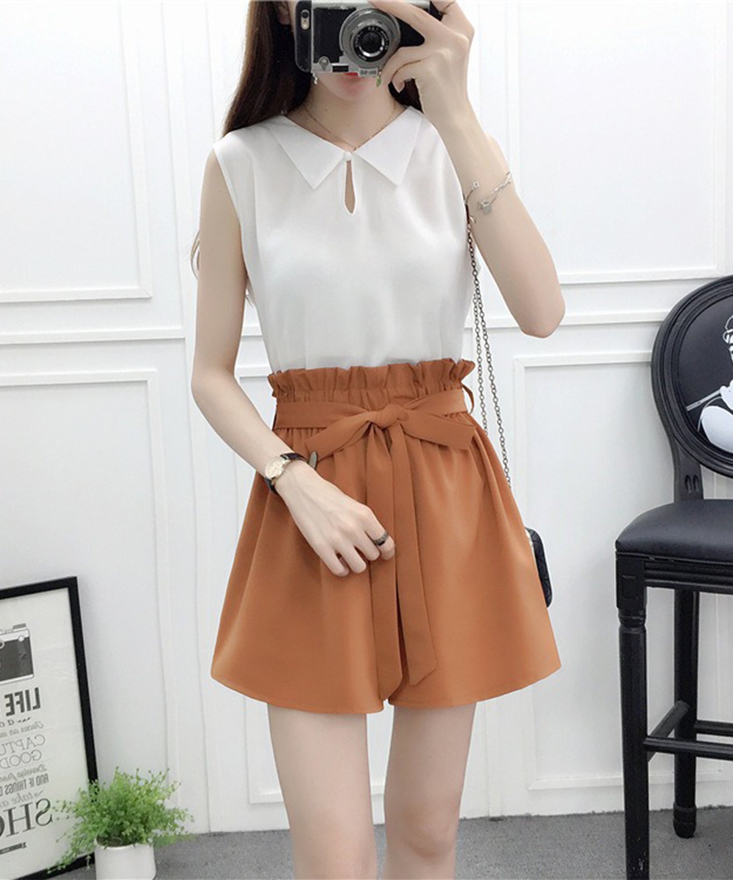 リボン ベルト ハイウエスト ショート パンツ