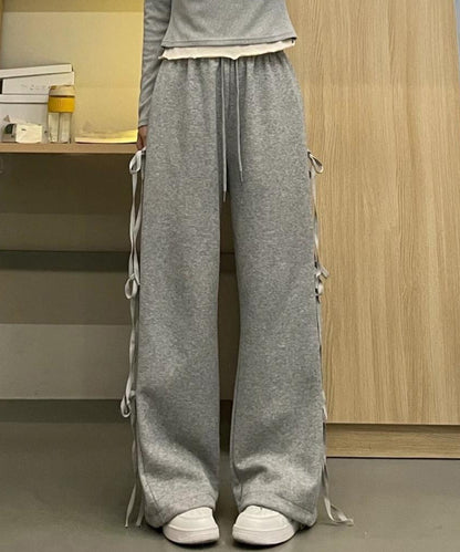 リボン付き ワイド スウェット トラック パンツ