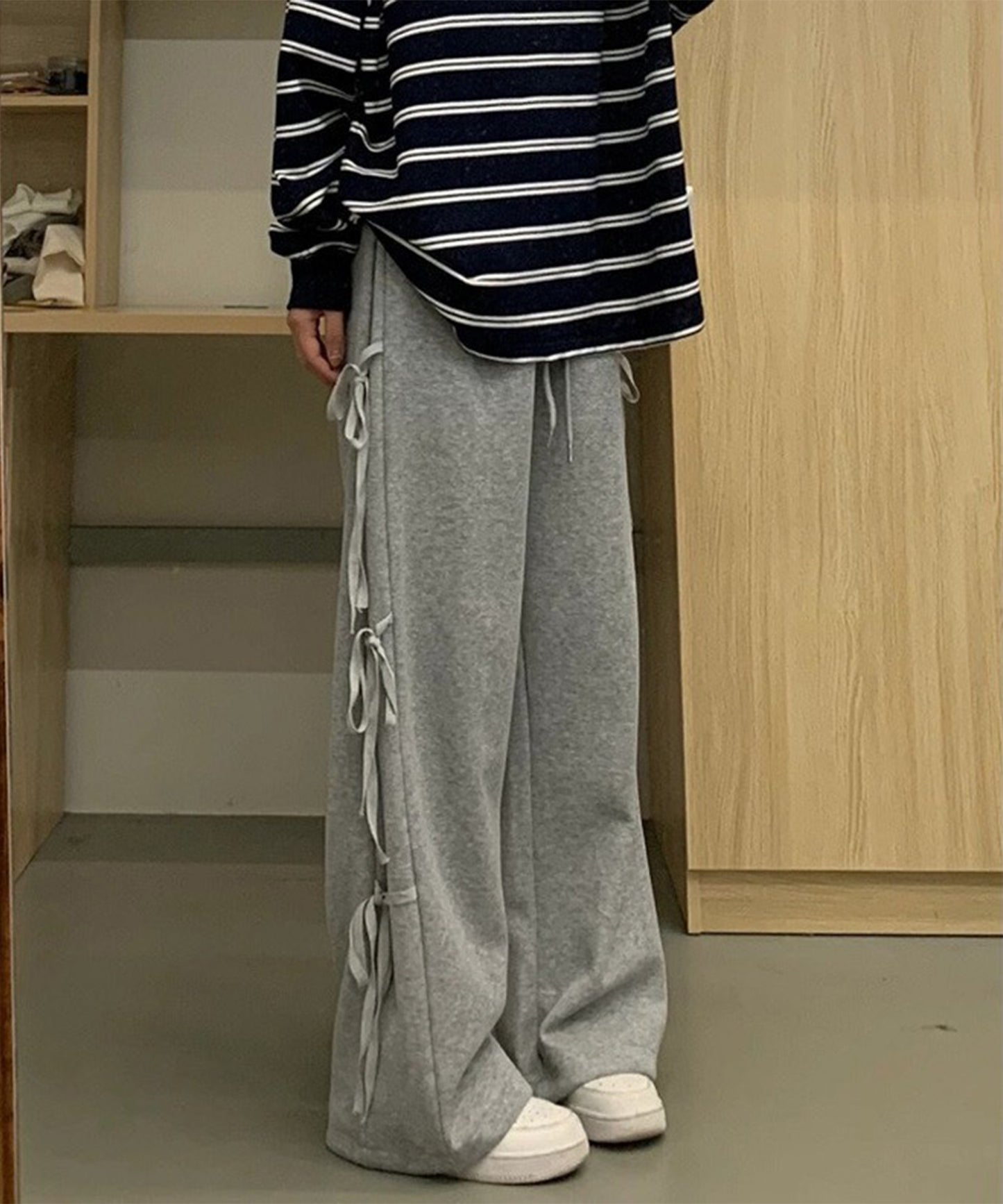 リボン付き ワイド スウェット トラック パンツ