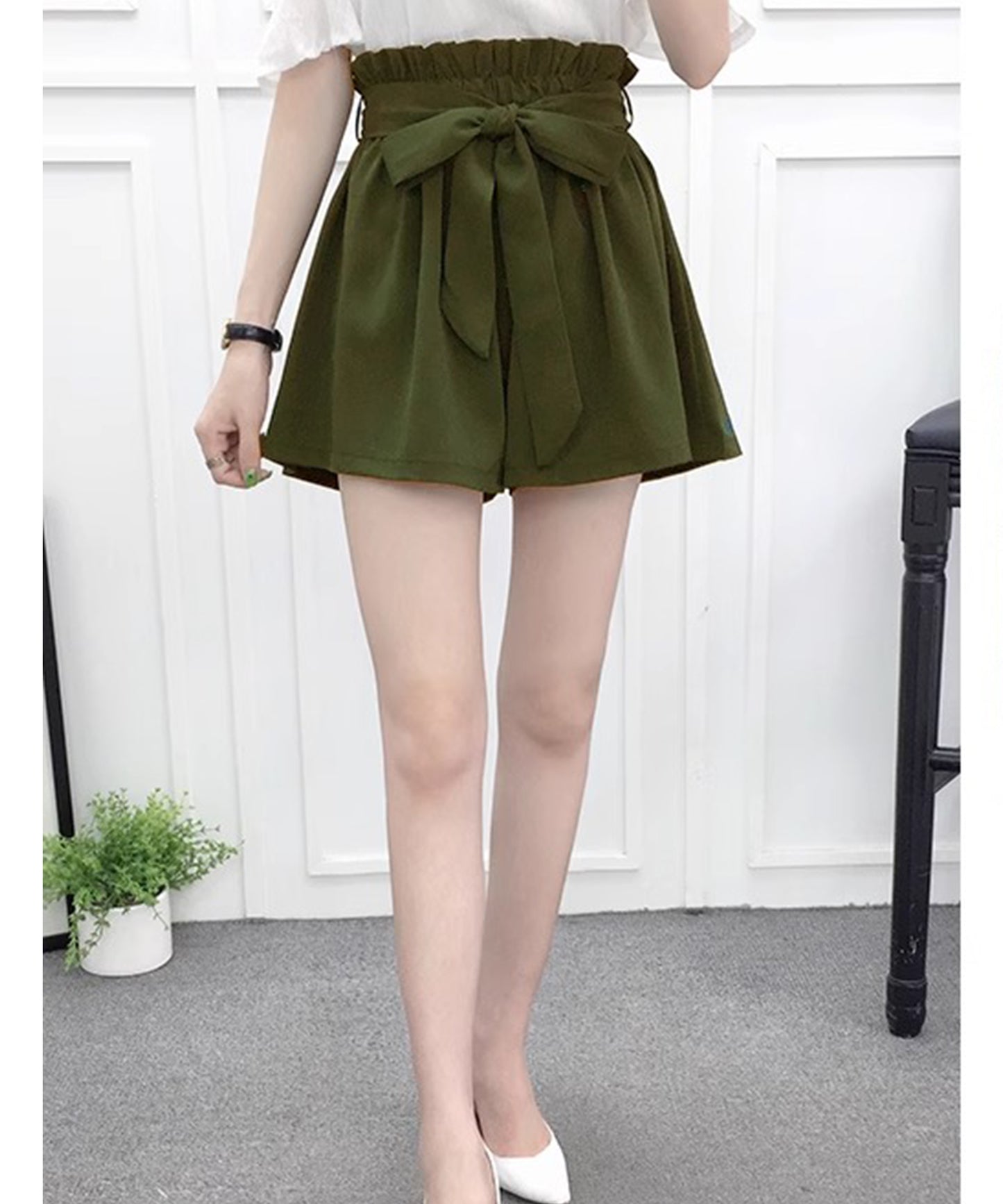 リボン ベルト ハイウエスト ショート パンツ
