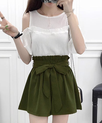 リボン ベルト ハイウエスト ショート パンツ