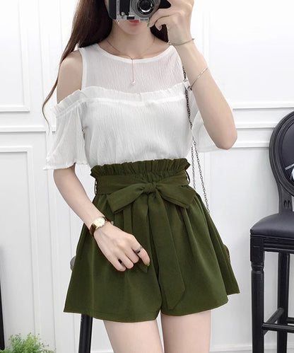 リボン ベルト ハイウエスト ショート パンツ