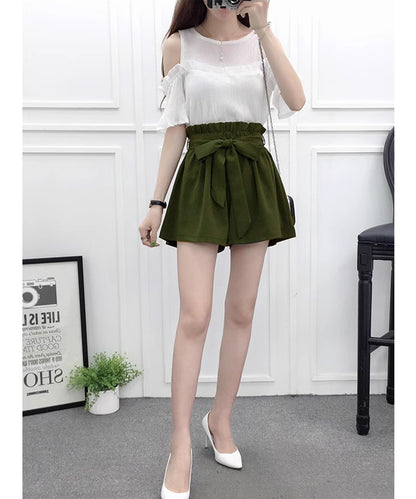 リボン ベルト ハイウエスト ショート パンツ