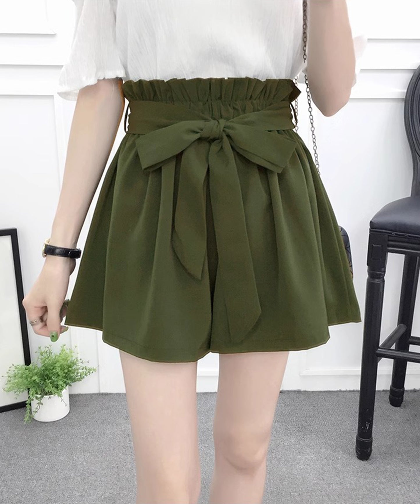 リボン ベルト ハイウエスト ショート パンツ