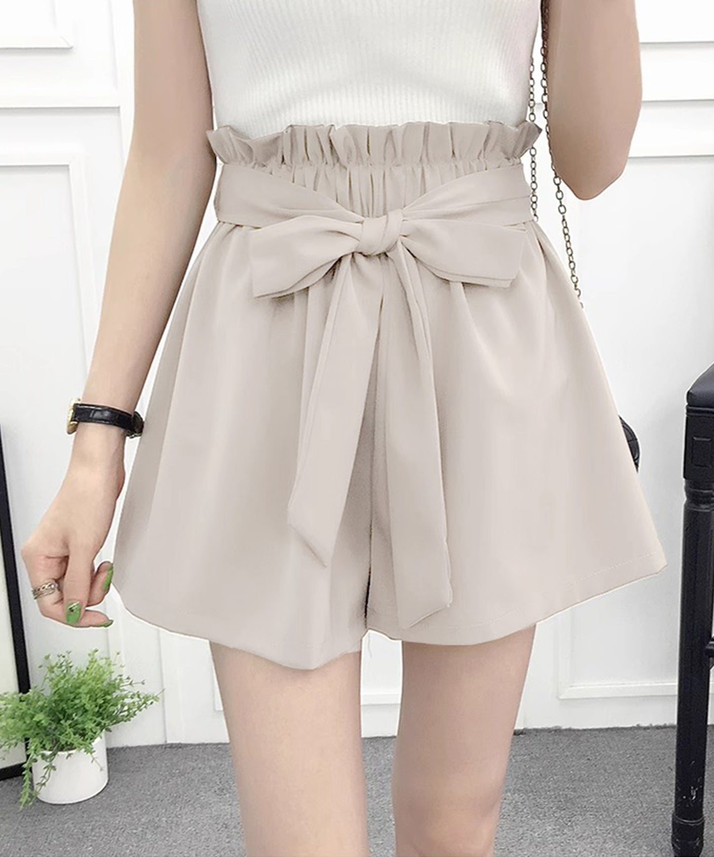 リボン ベルト ハイウエスト ショート パンツ