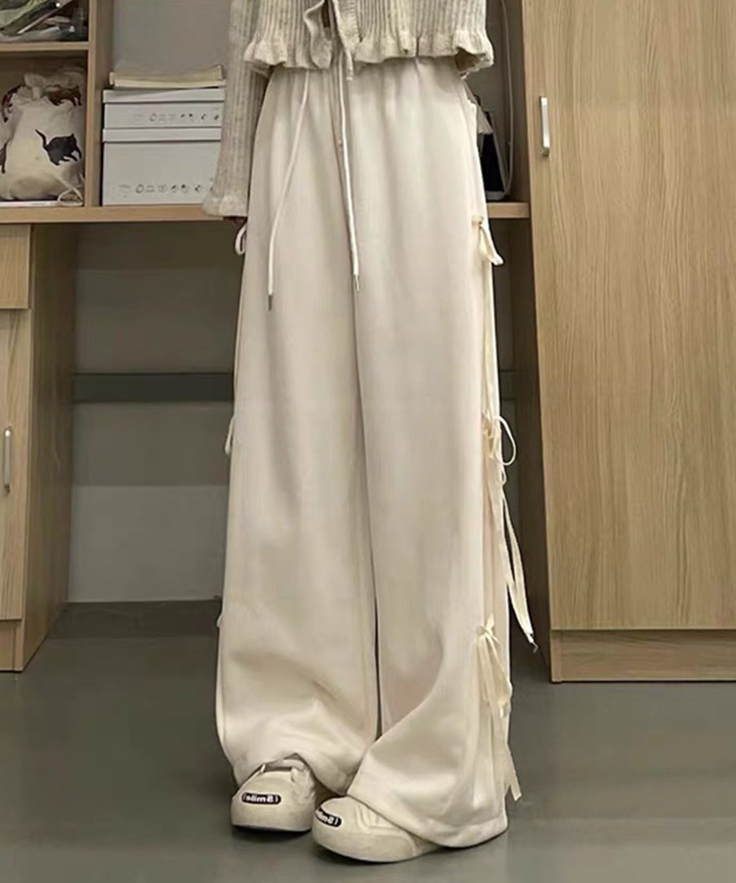 リボン付き ワイド スウェット トラック パンツ