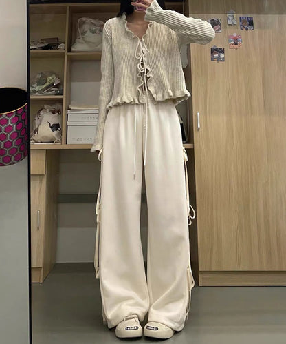 リボン付き ワイド スウェット トラック パンツ