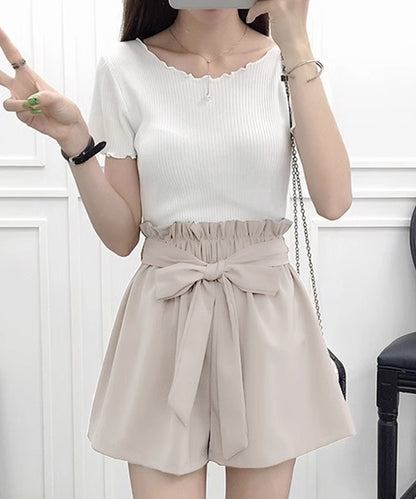 リボン ベルト ハイウエスト ショート パンツ