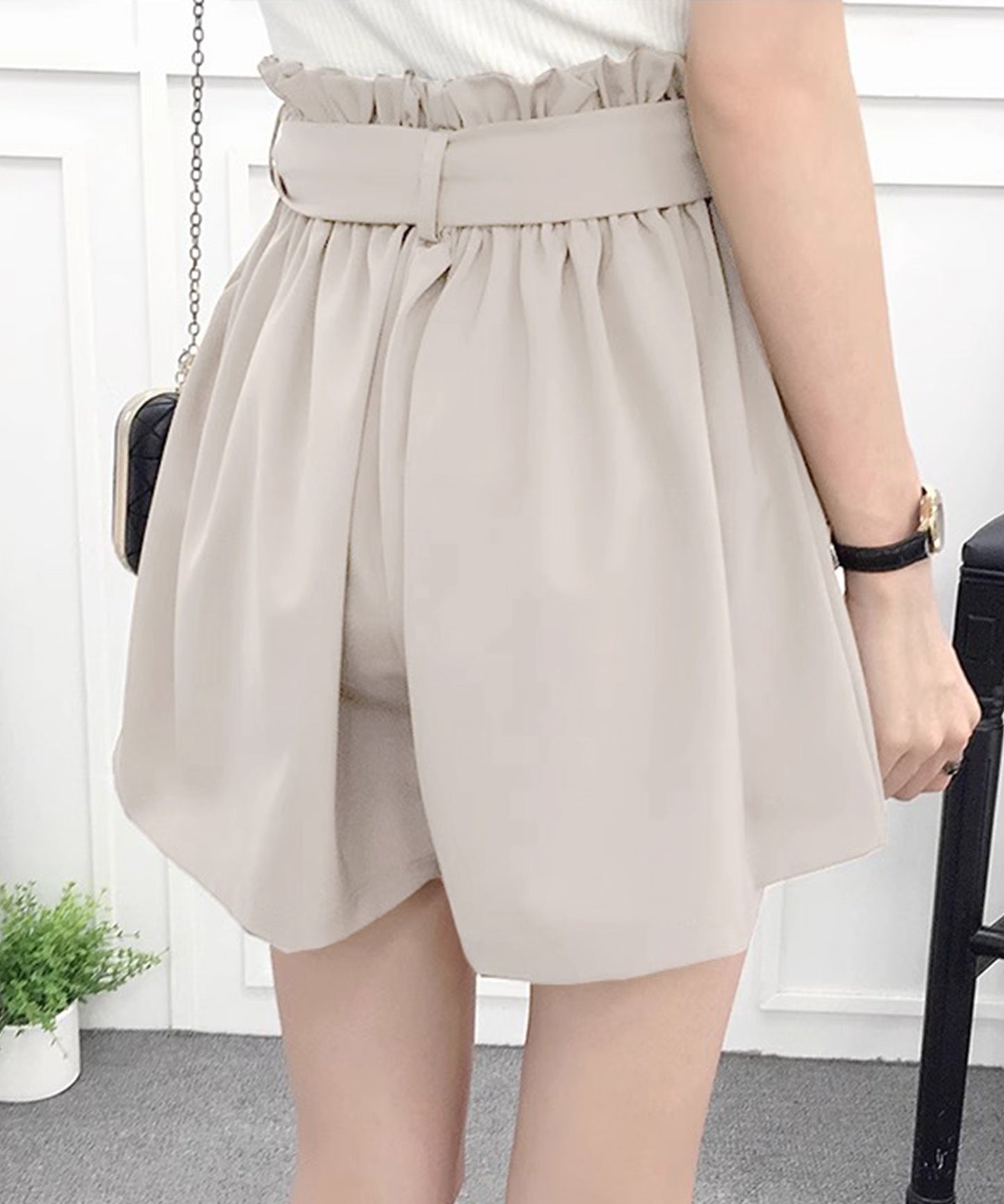 リボン ベルト ハイウエスト ショート パンツ
