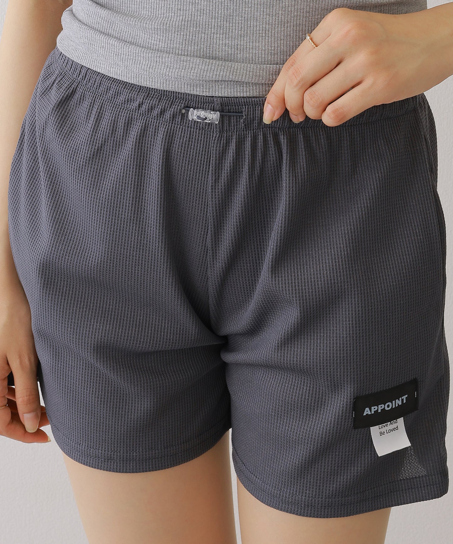 ワッフル ハイウエスト ショート パンツ キュロット