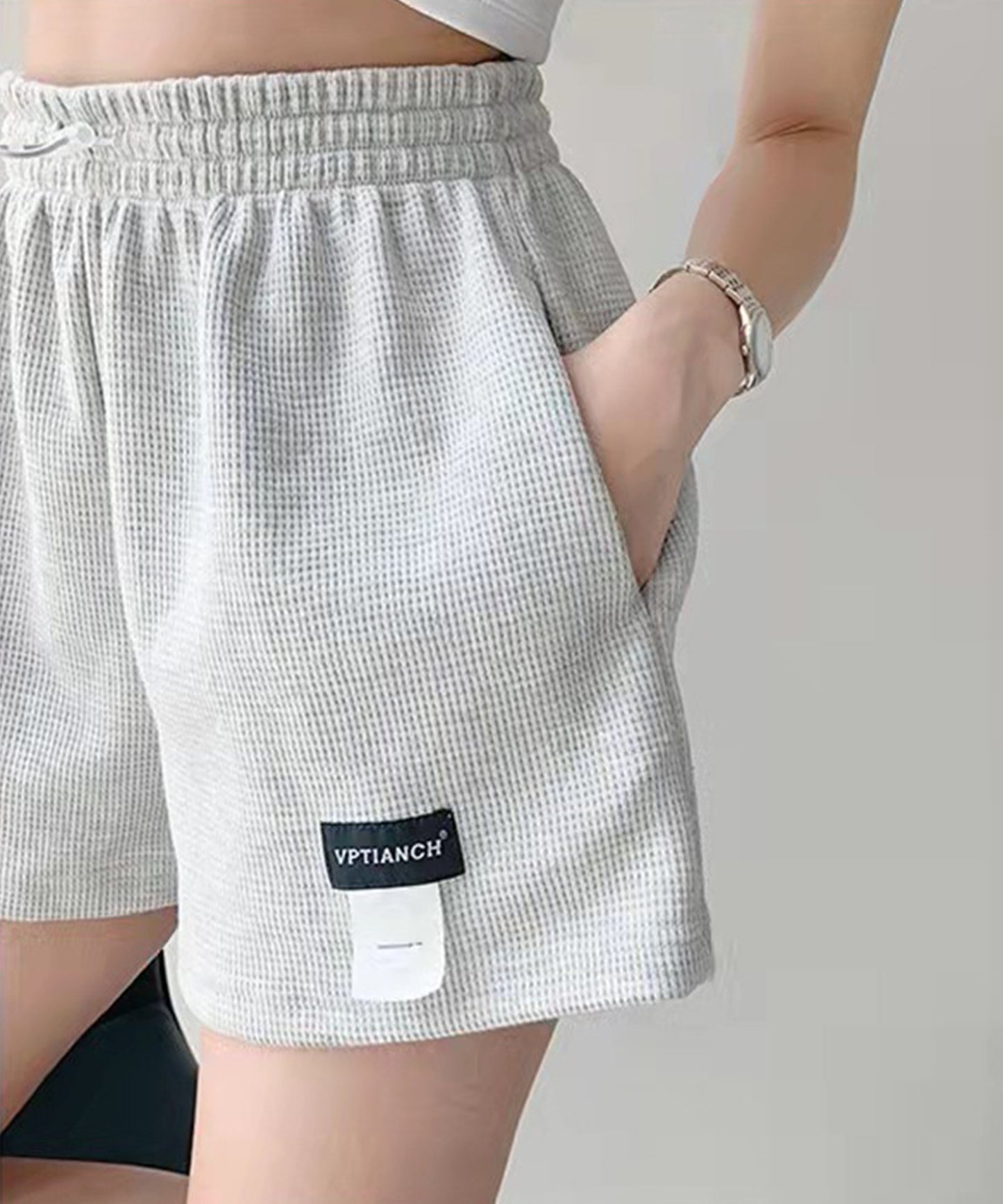 ワッフル ハイウエスト ショート パンツ キュロット