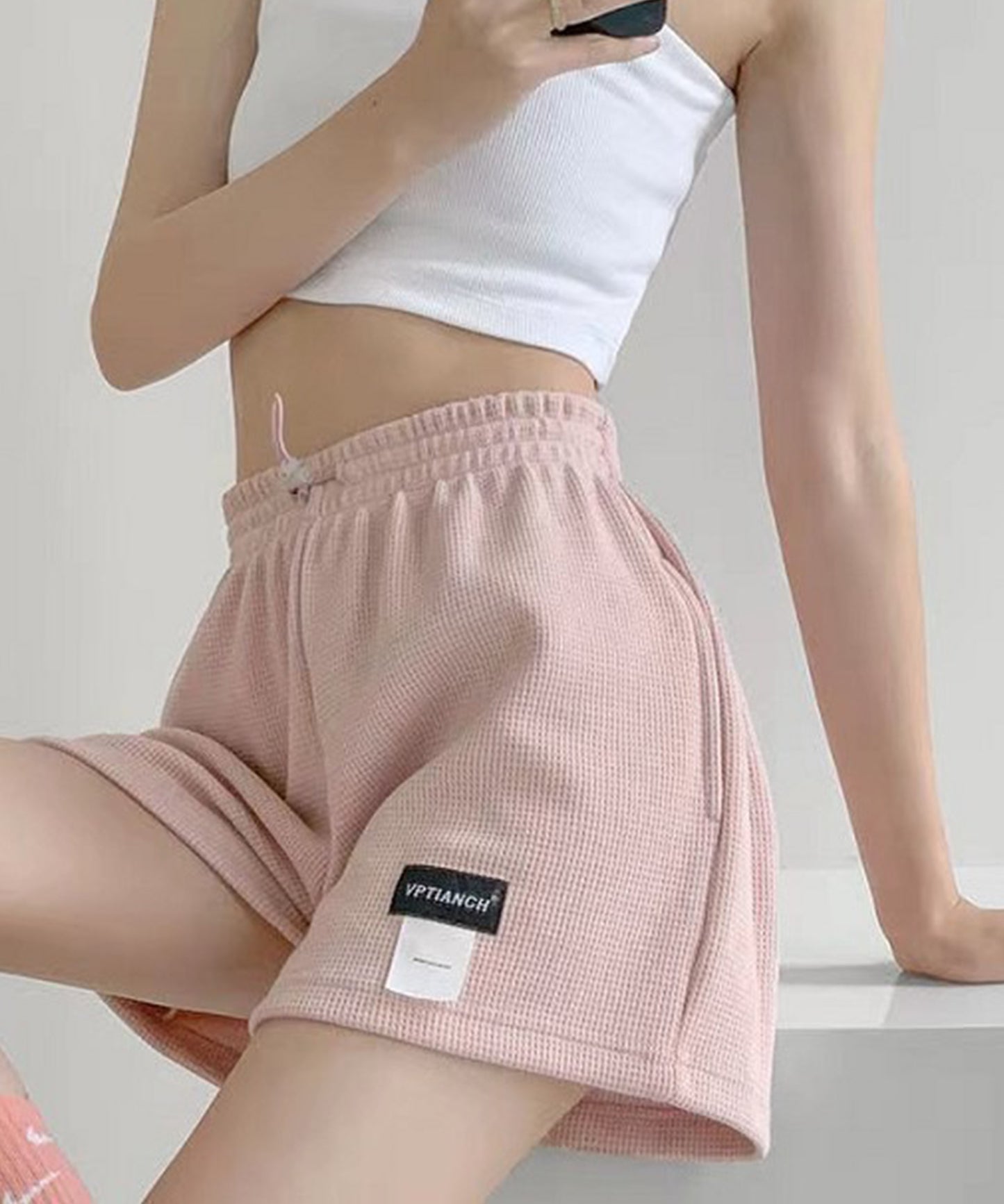 ワッフル ハイウエスト ショート パンツ キュロット