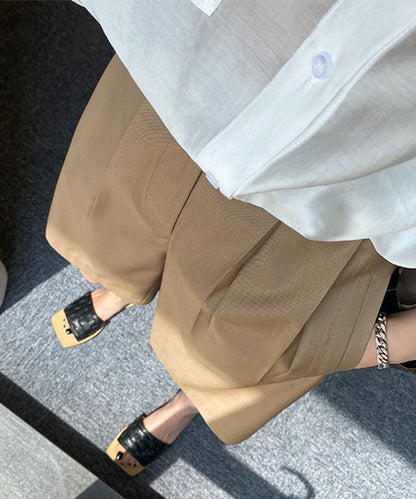 フロントボタン ダブルタック ハイウエスト ハーフ パンツ