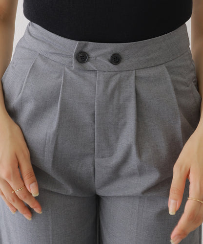 フロントボタン ダブルタック ハイウエスト ハーフ パンツ