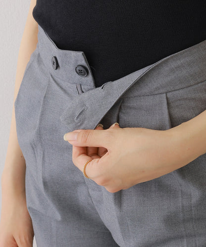 フロントボタン ダブルタック ハイウエスト ハーフ パンツ