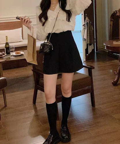 ダブルタック ハイウエスト フレア ショート パンツ