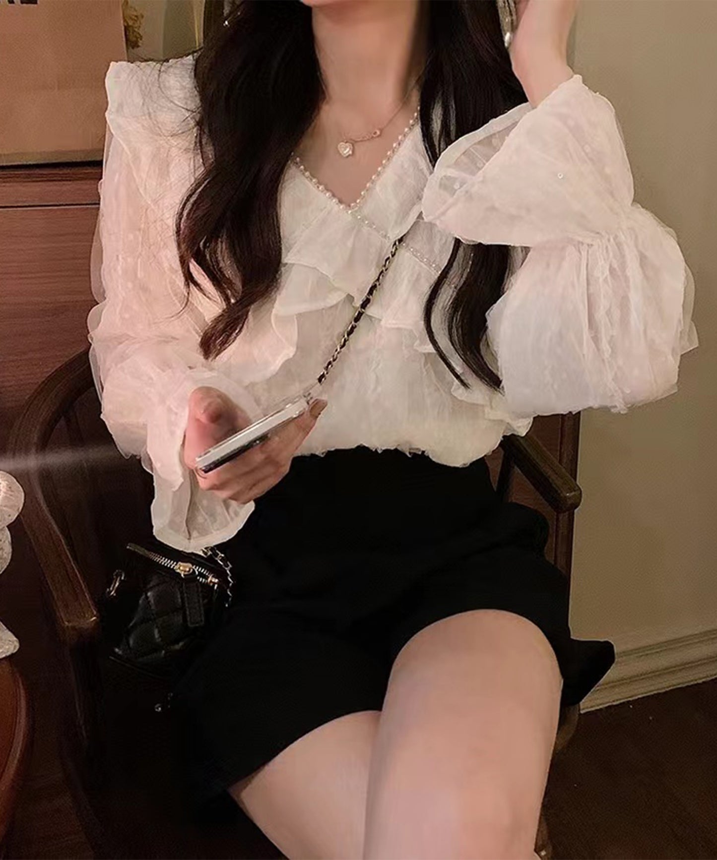 ダブルタック ハイウエスト フレア ショート パンツ