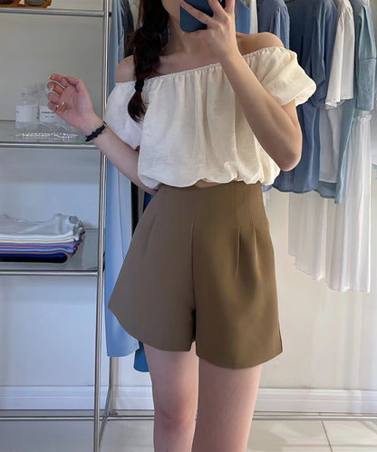 ダブルタック ハイウエスト フレア ショート パンツ