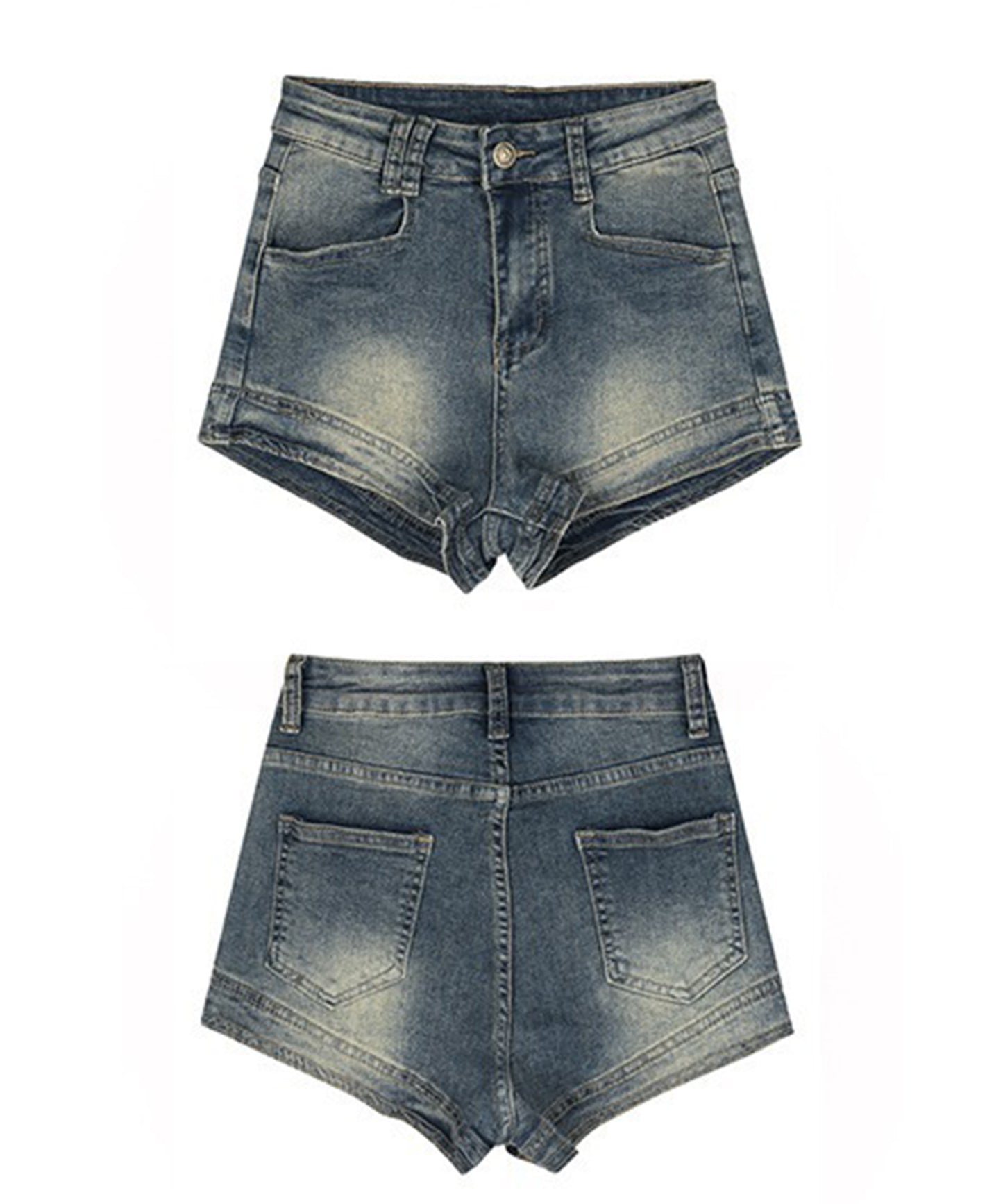 ユーズド風 ハイウエスト デニム ショート パンツ
