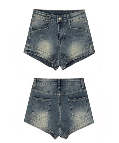 ユーズド風 ハイウエスト デニム ショート パンツ