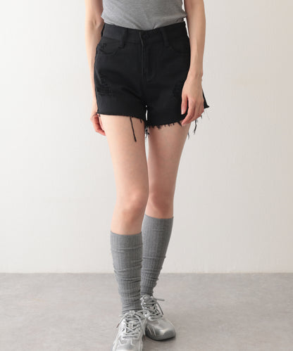 ダメージ ハイウエスト デニム ショート パンツ