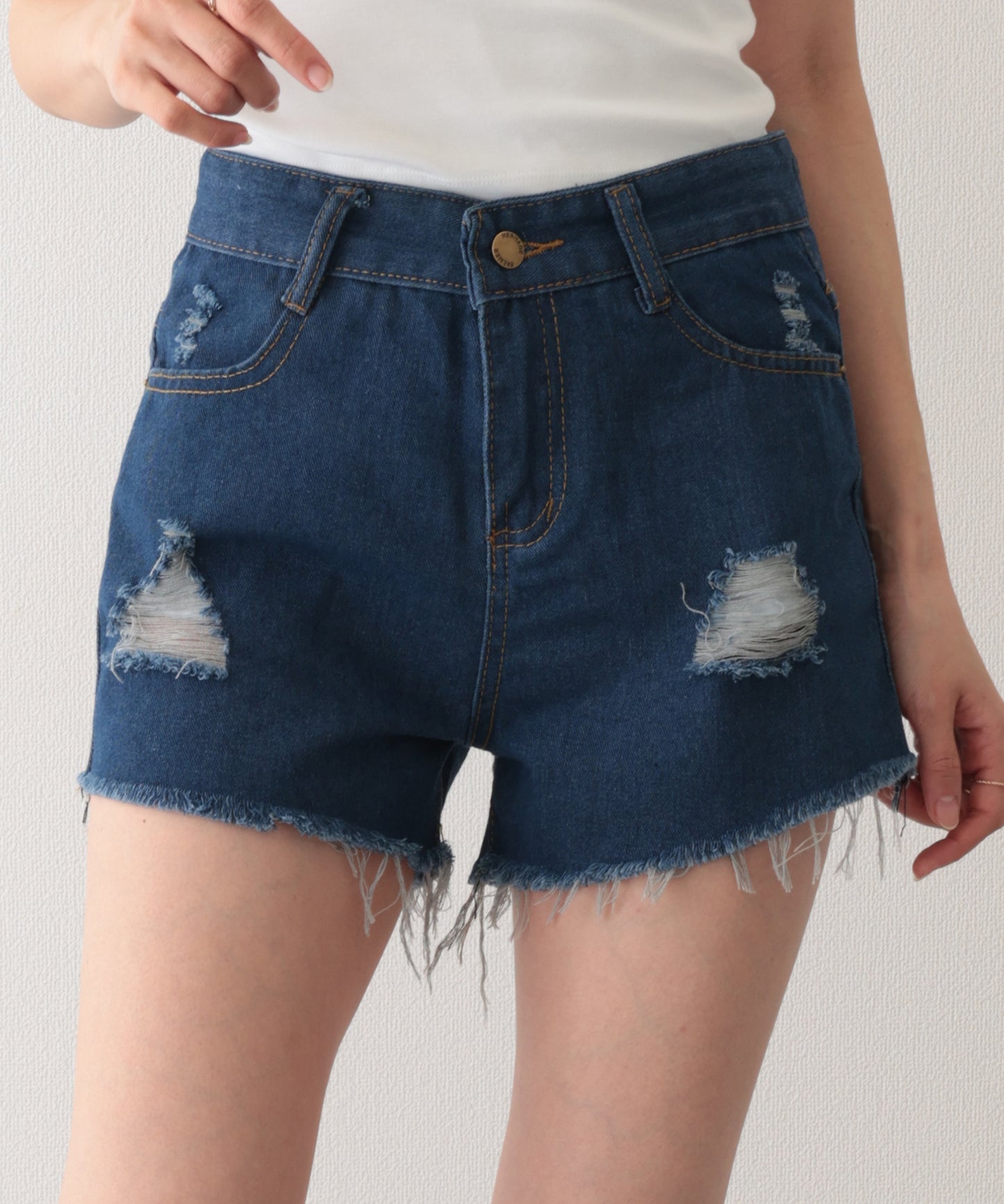 ダメージ ハイウエスト デニム ショート パンツ
