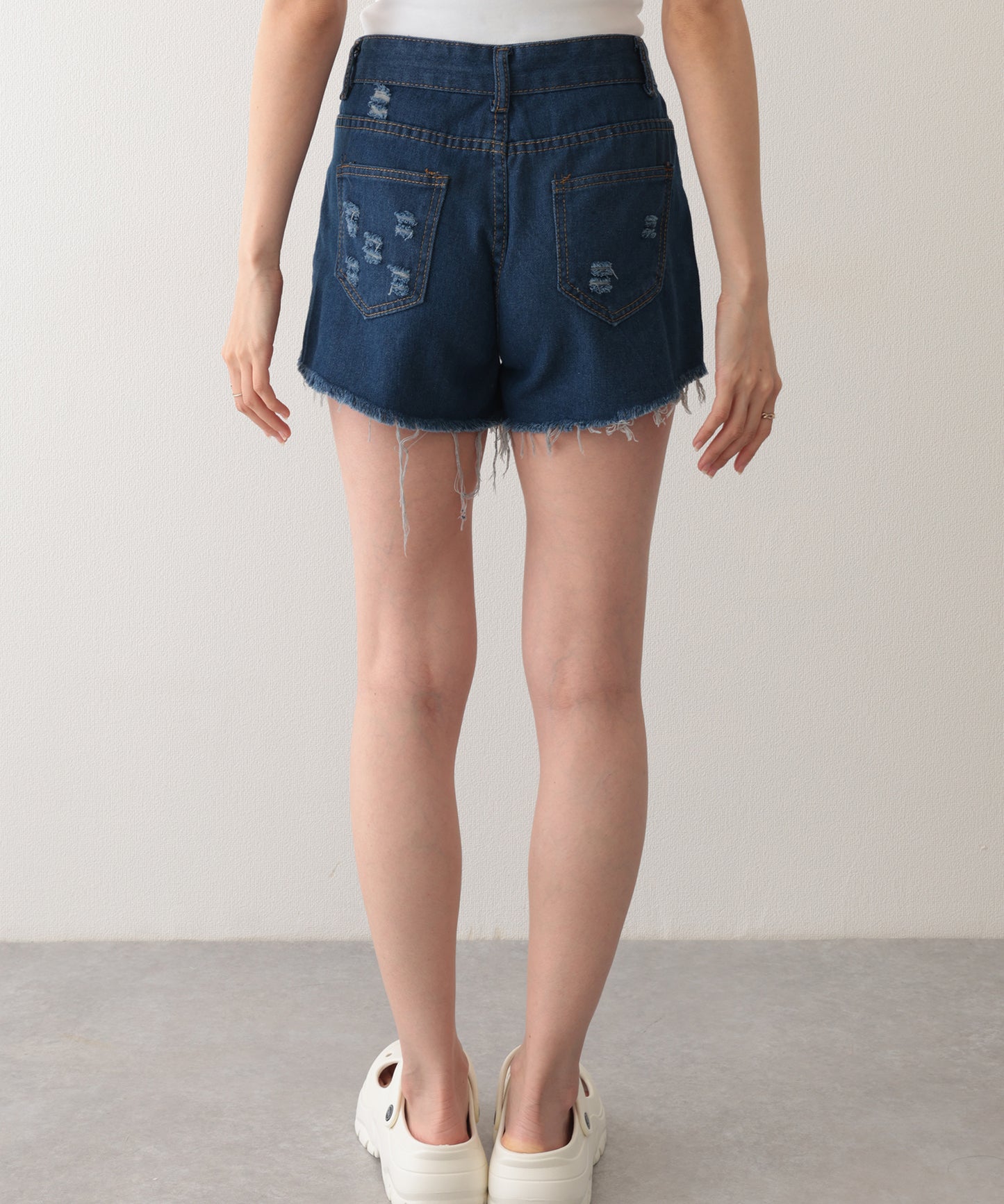 ダメージ ハイウエスト デニム ショート パンツ