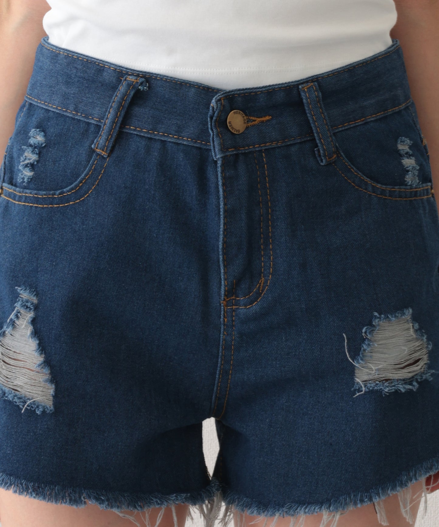 ダメージ ハイウエスト デニム ショート パンツ