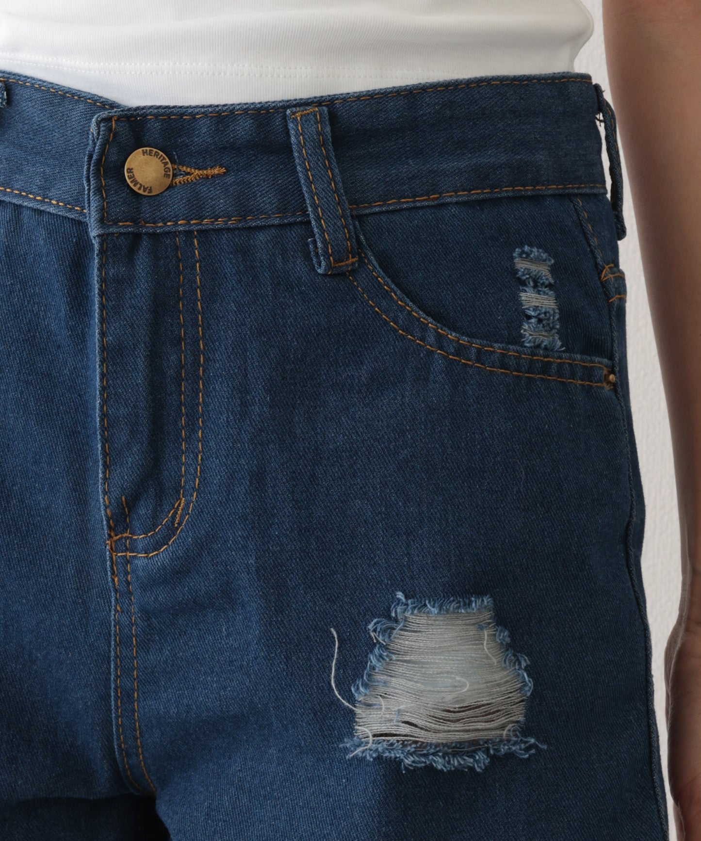 ダメージ ハイウエスト デニム ショート パンツ