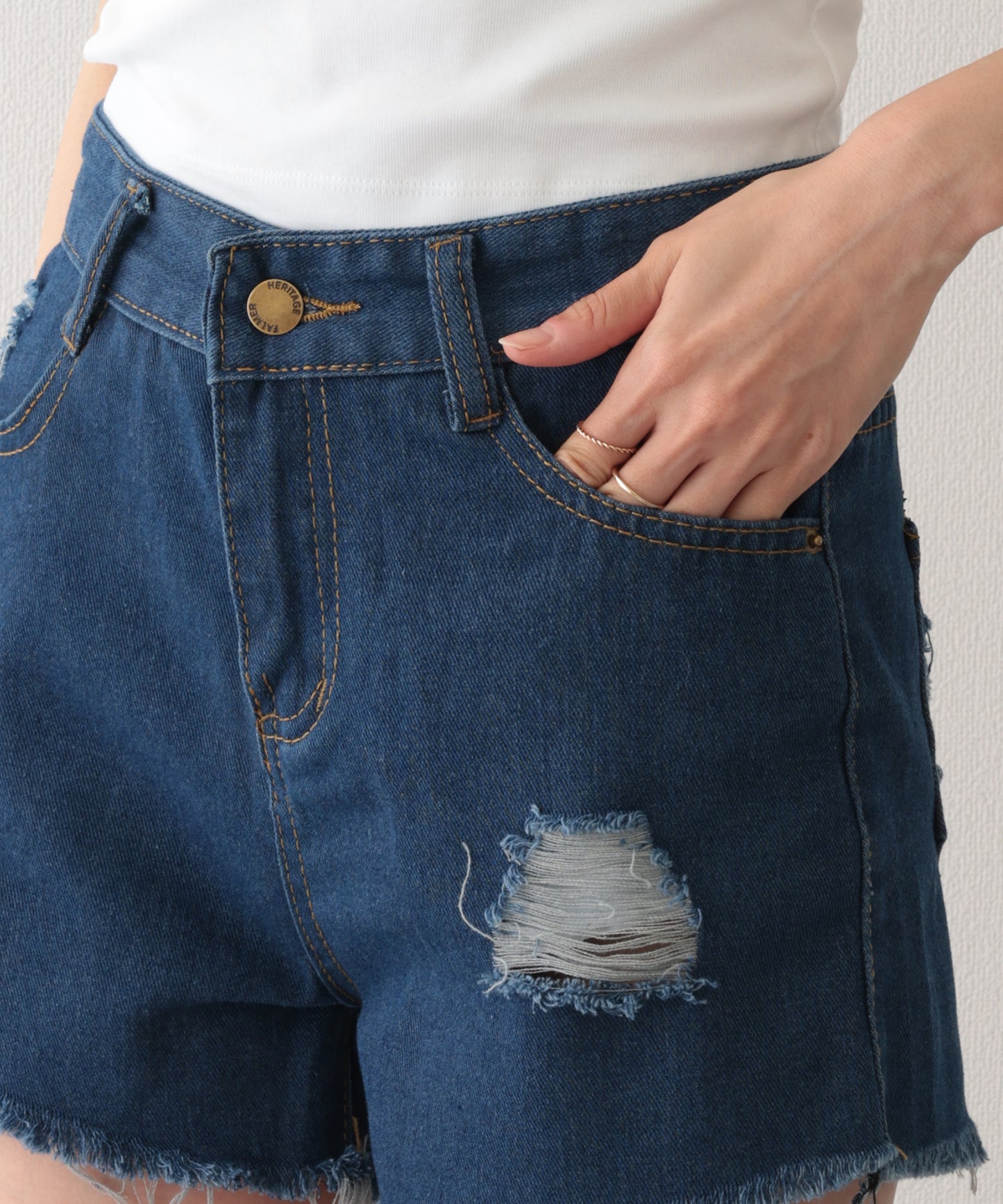 ダメージ ハイウエスト デニム ショート パンツ