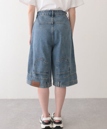 ウォッシュ加工 ユニーク ハイウエスト6分丈 デニムパンツ