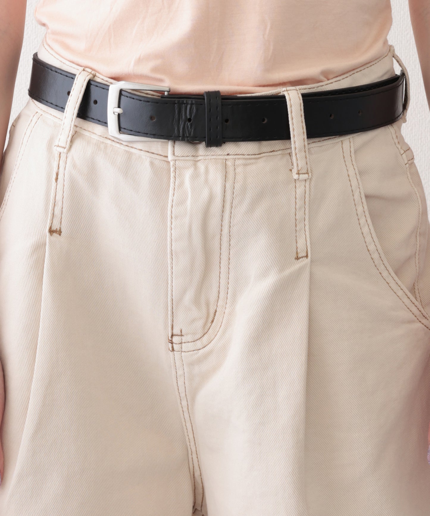 タック ステッチ入り ハイウエスト Aライン デニム ショートパンツ