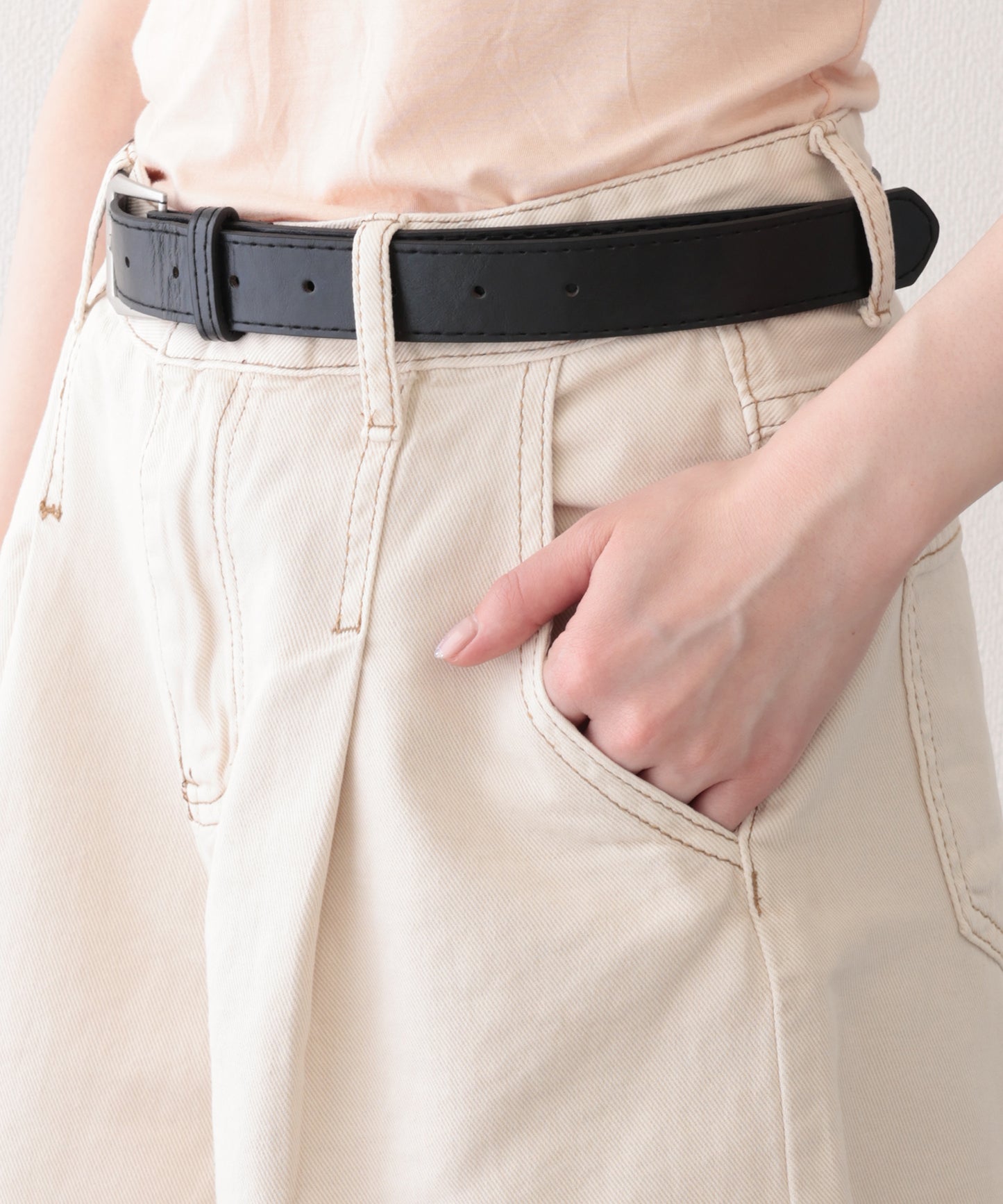 タック ステッチ入り ハイウエスト Aライン デニム ショートパンツ