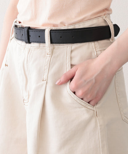 タック ステッチ入り ハイウエスト Aライン デニム ショートパンツ